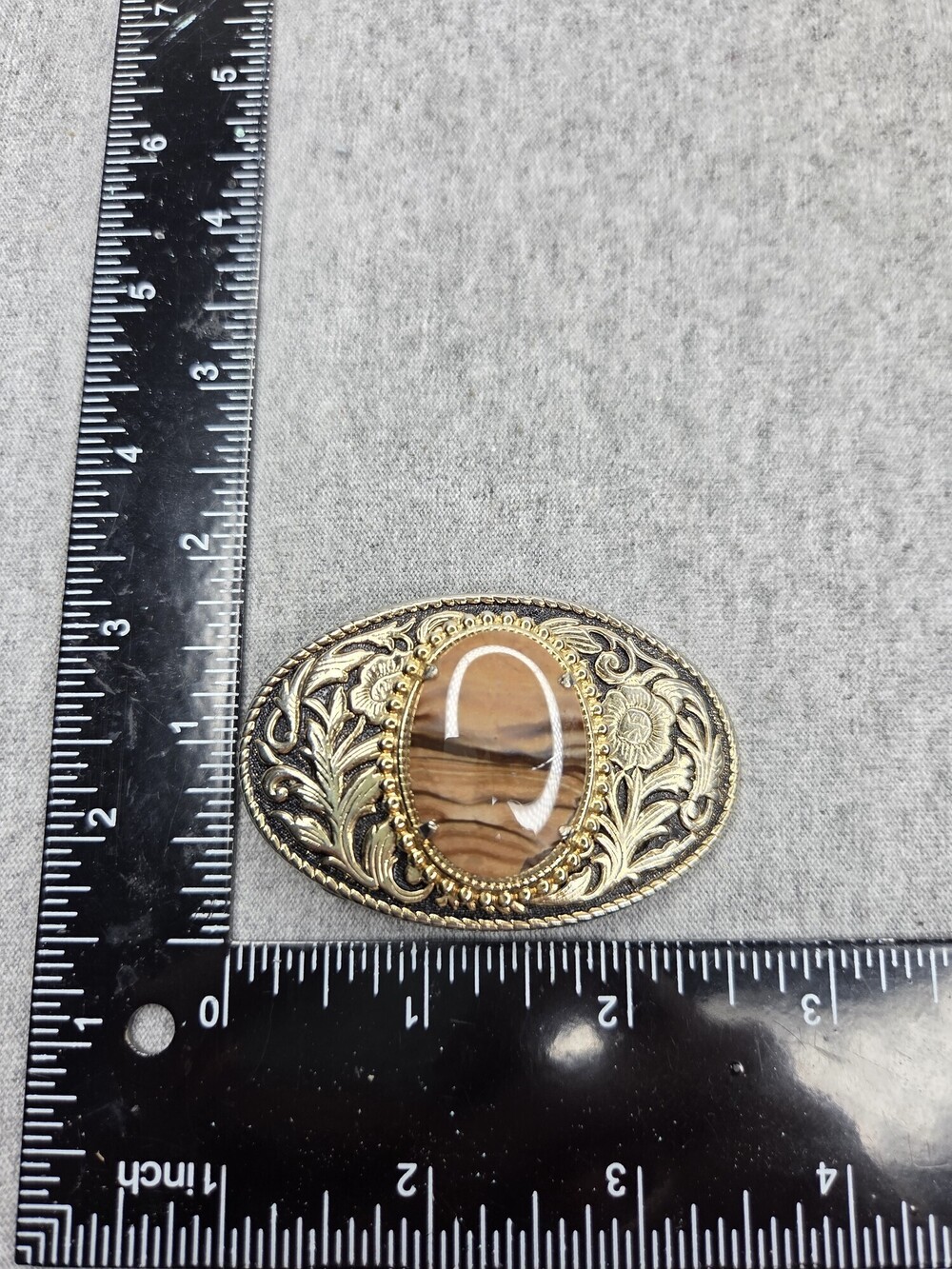 Vintage Jasper Agate Stone Belt Buckle Silver Gold Tone Western Oval Womens - Picture 6 of 9